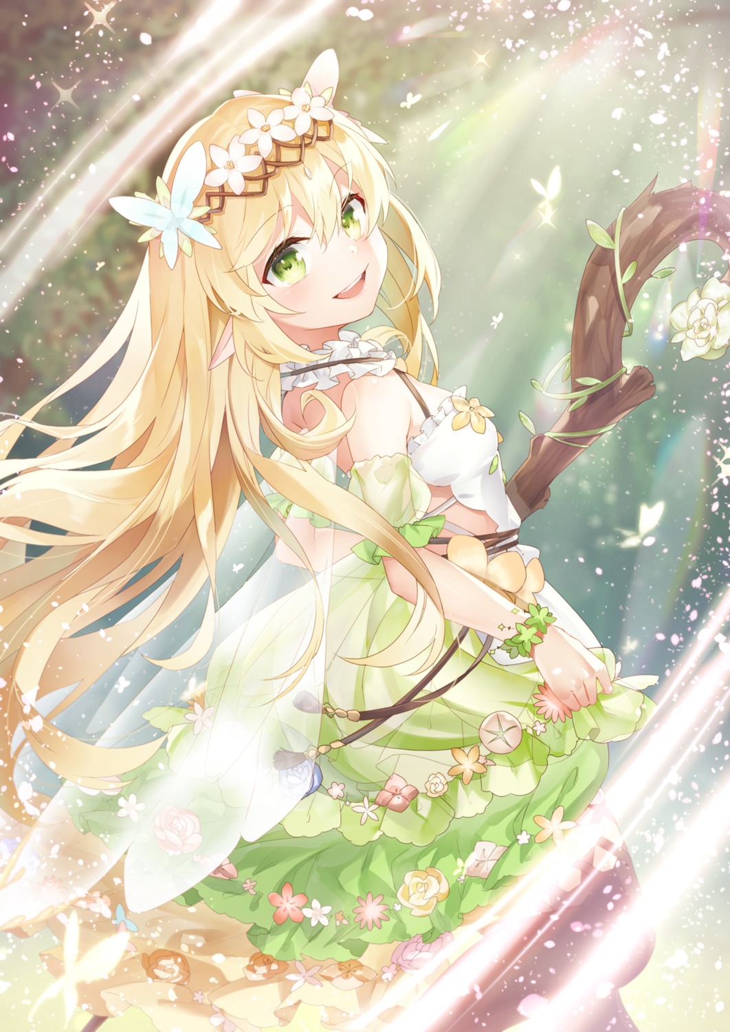 dress, pointy_ears, shiyun, weapon, wings
