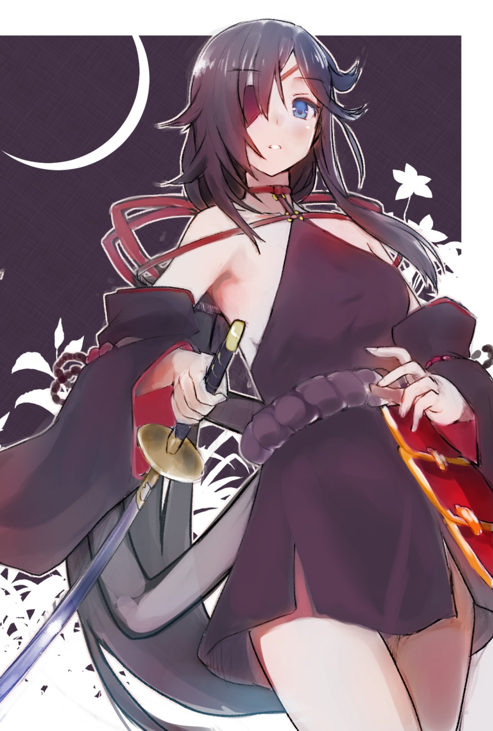 dress, eyepatch, no_bra, pen_(pen3), shokudaikiri_mitsutada_(tenka_hyakken), sword, tenka_hyakken