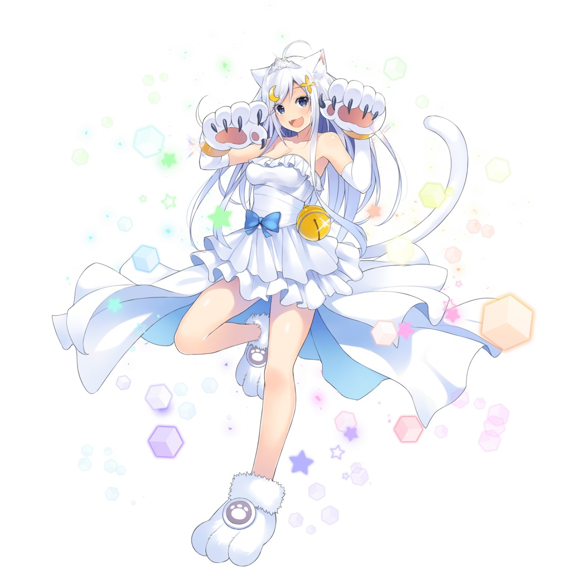 animal_ears, cleavage, dress, hop_step_jumpers, momoshiki_tsubaki, nekomimi, tail