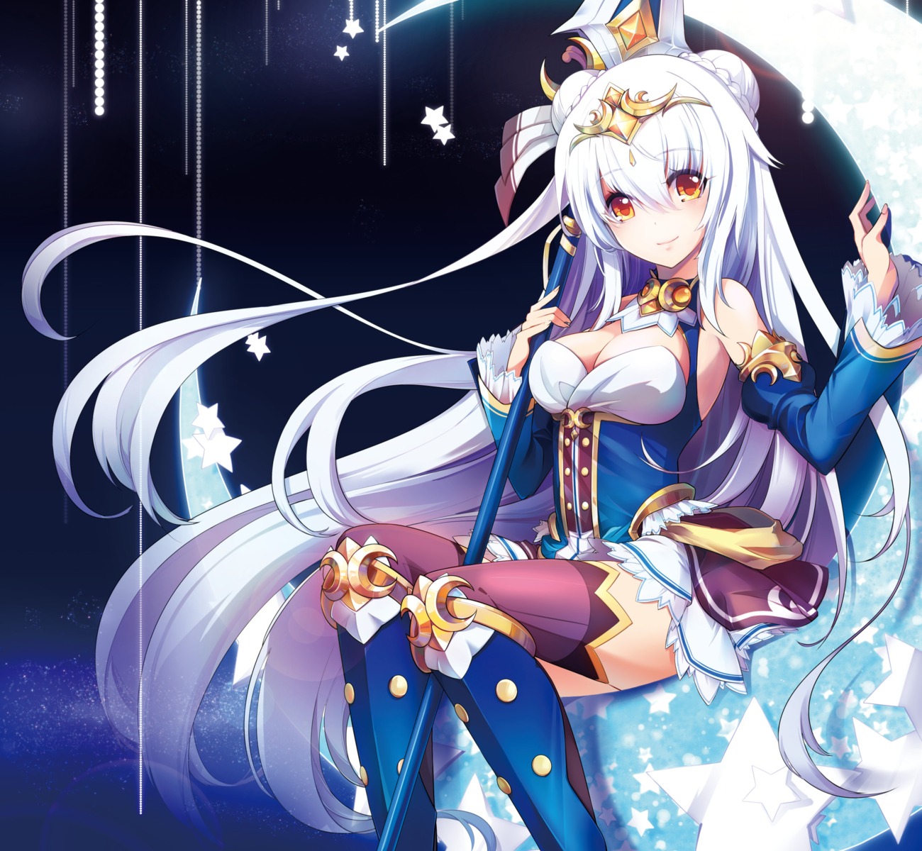ara_haan, armor, cleavage, elsword, kuroshio_maki, thighhighs, weapon