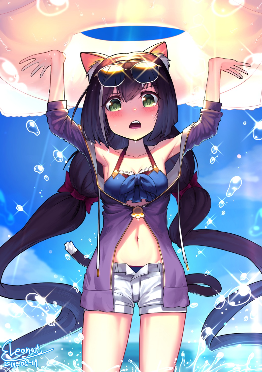 animal_ears, cleavage, karyl_(princess_connect), leonat, megane, nekomimi, princess_connect!, princess_connect!_re:dive, tail, wet