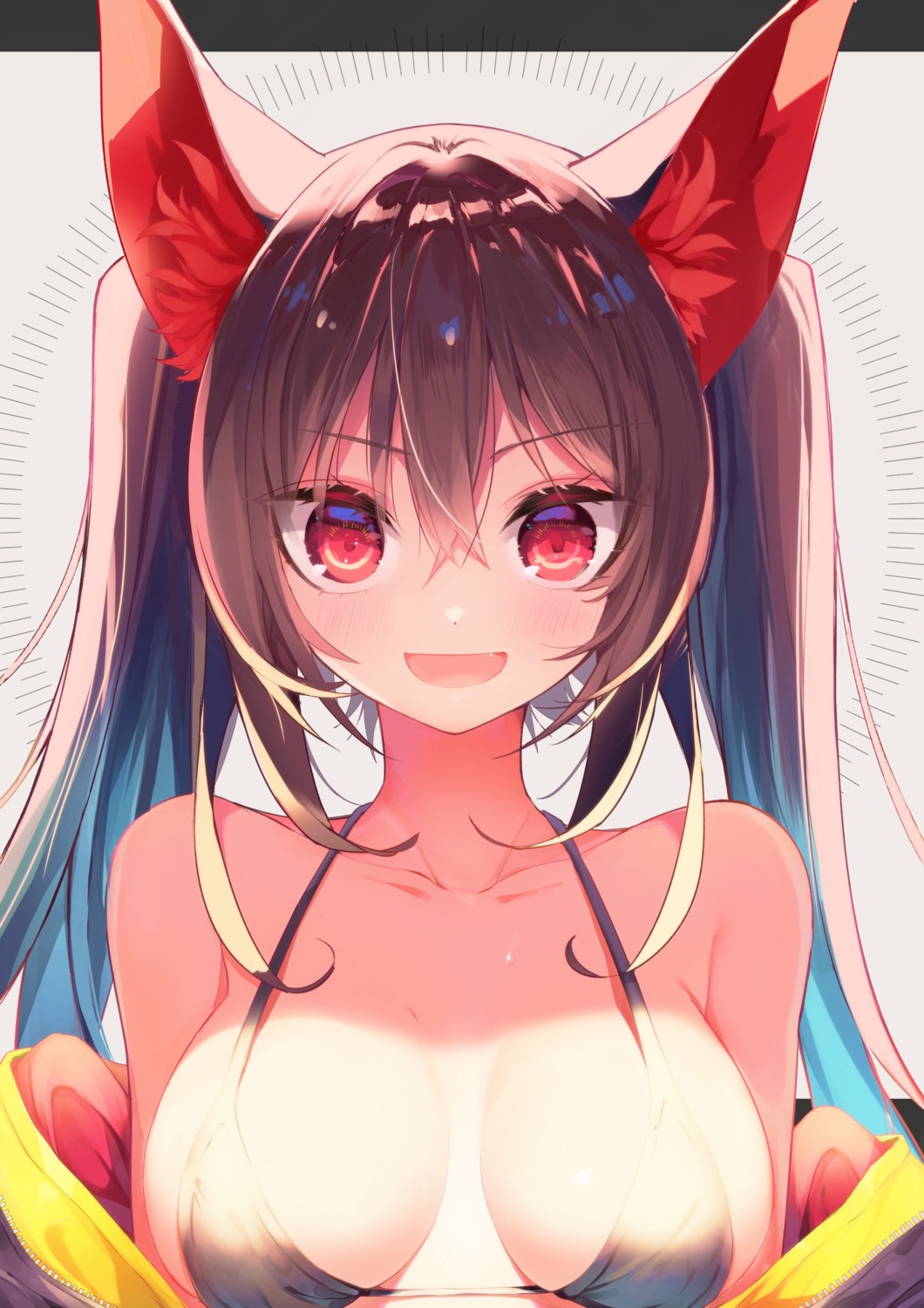 amakawa_sakko, animal_ears, bikini_top, open_shirt, swimsuits