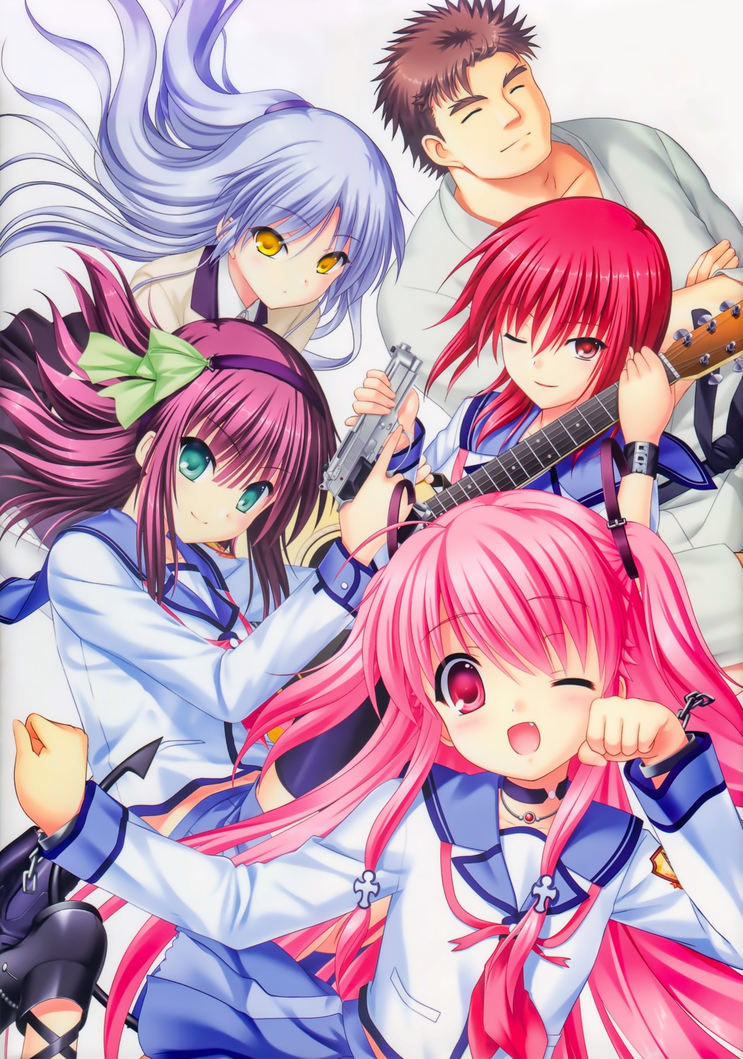 angel_beats!, guitar, gun, iwasawa_masami, japanese_clothes, key, matsushita_godan, na-ga