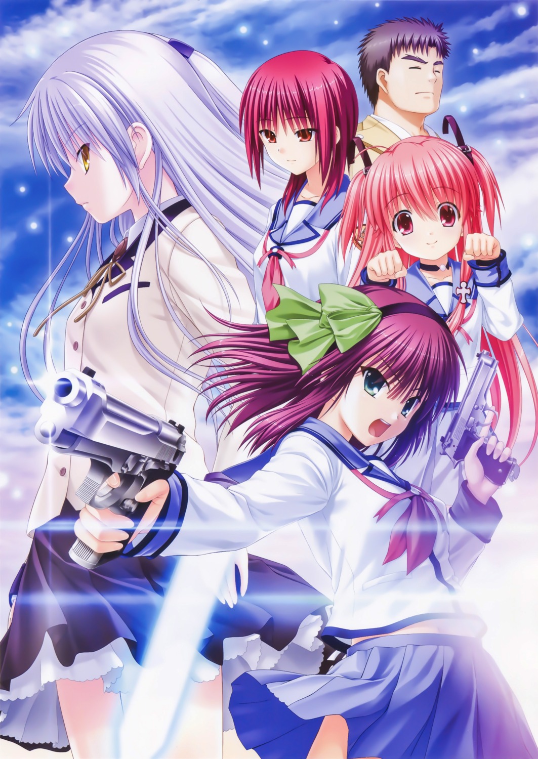 angel_beats!, gun, iwasawa_masami, key, matsushita_godan, na-ga, nakamura_yuri, seifuku