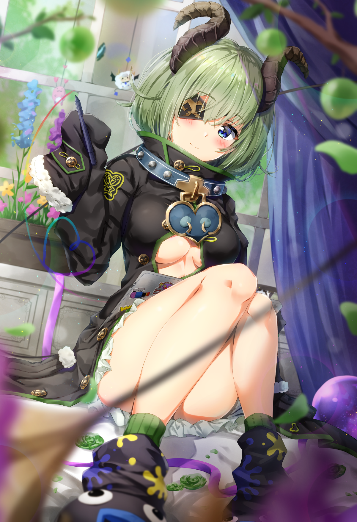 eyepatch, honey_strap, horns, kuria_(clear_trip_second), nanashi_inc., no_bra, sekishiro_mico