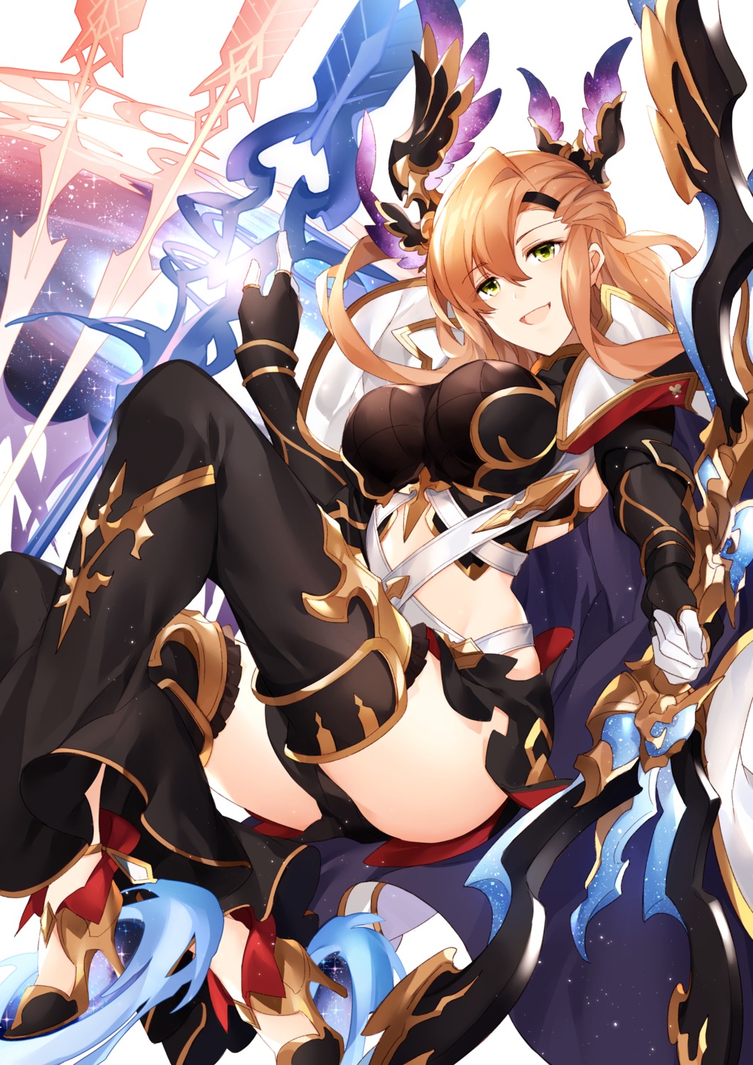 armor, granblue_fantasy, heels, hizuki_miya, song_(granblue_fantasy), thighhighs, weapon