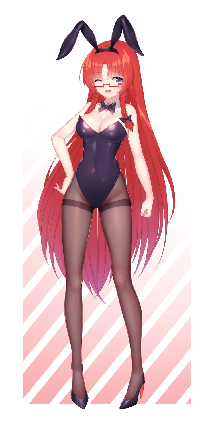 animal_ears, bunny_ears, bunny_girl, cleavage, heels, hong_meiling, megane, pantyhose