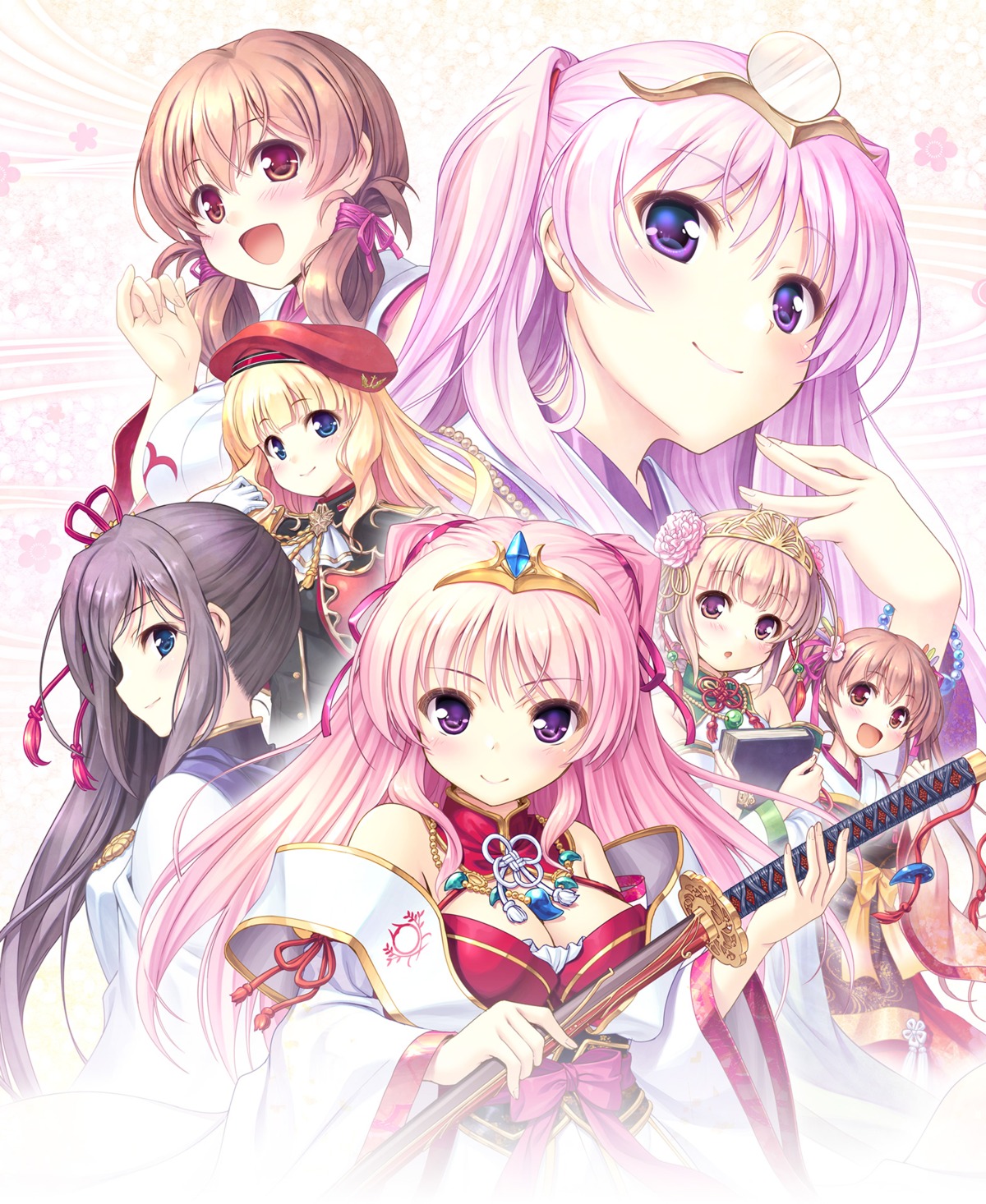 asian_clothes, august, bekkankou, cleavage, natsuno_io, sen_no_hatou_tsukisome_no_kouki, sen_no_hatou_tsukisome_no_kouki_-hana_akari-, sword