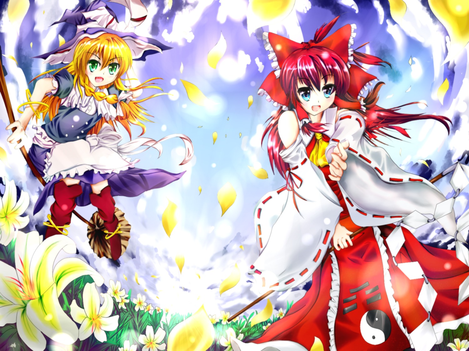 hakurei_reimu, kal, kirisame_marisa, touhou, wallpaper