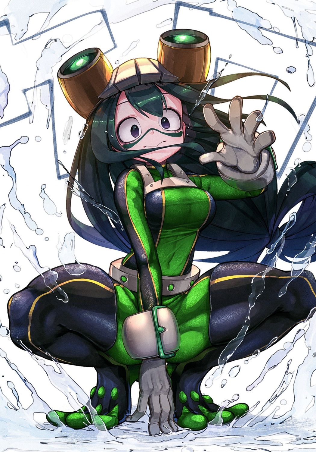 asui_tsuyu, bodysuit, boku_no_hero_academia, kashu_(hizake), wet