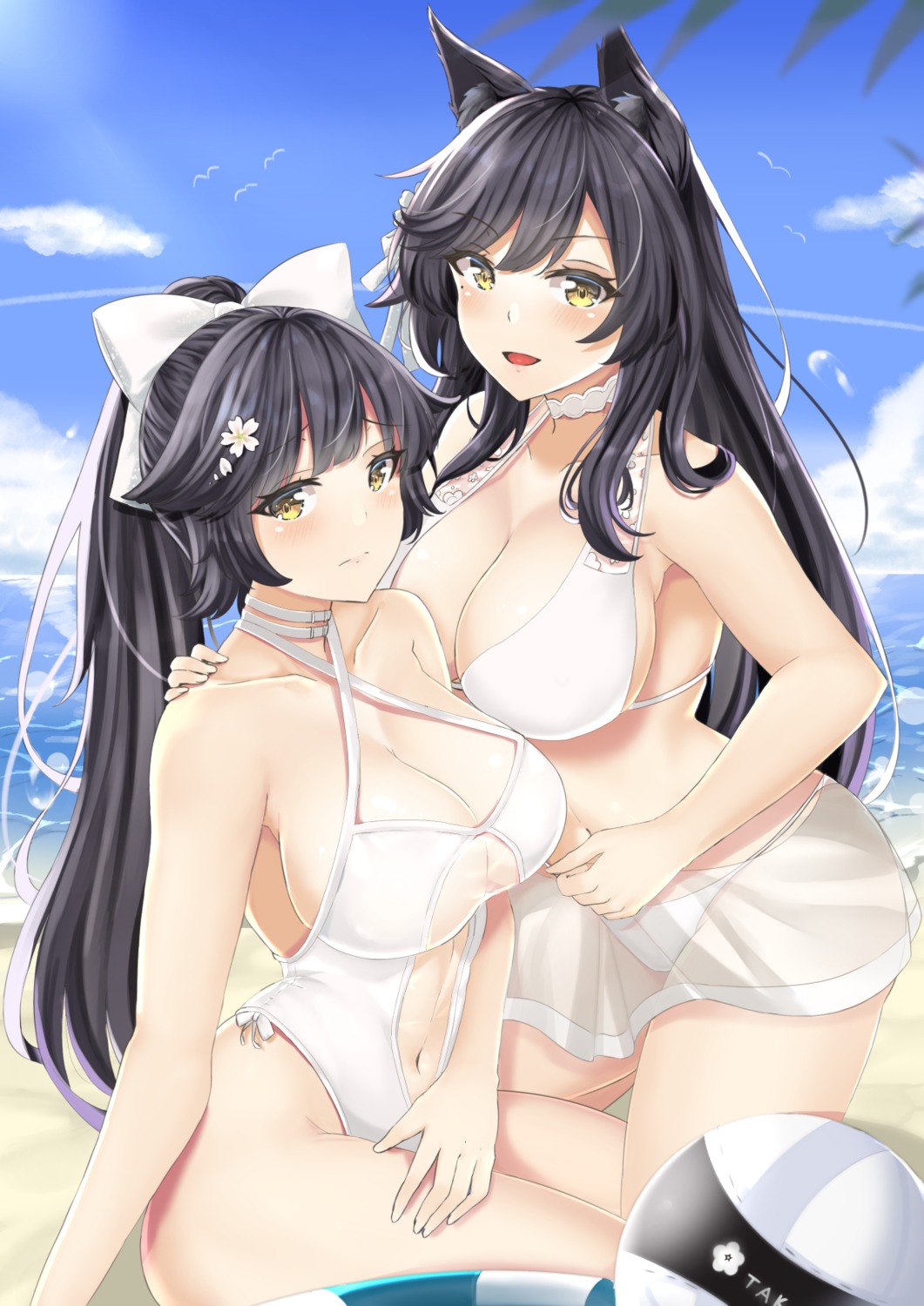 animal_ears, arikawa_rui, atago_(azur_lane), azur_lane, bikini, cleavage, see_through, swimsuits, takao_(azur_lane)