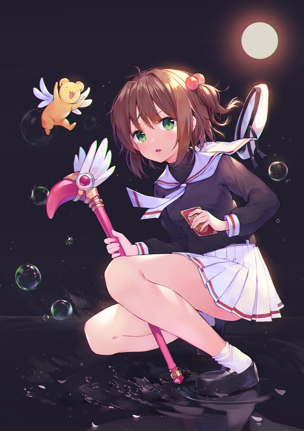 card_captor_sakura, kerberos, kinomoto_sakura, seifuku, shoonia, weapon