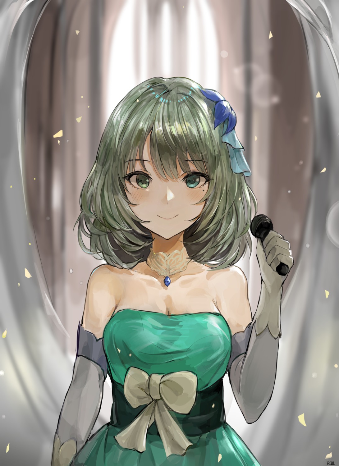 chan1moon, cleavage, dress, heterochromia, takagaki_kaede, the_idolm@ster, the_idolm@ster_cinderella_girls