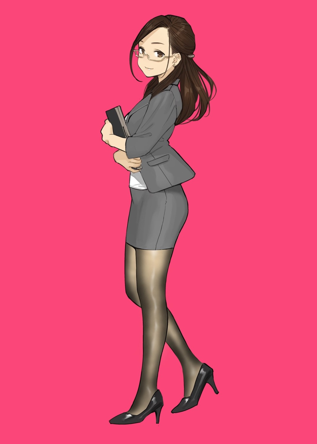 business_suit, heels, megane, miru_tights, okuzumi_yuiko, pantyhose, yom