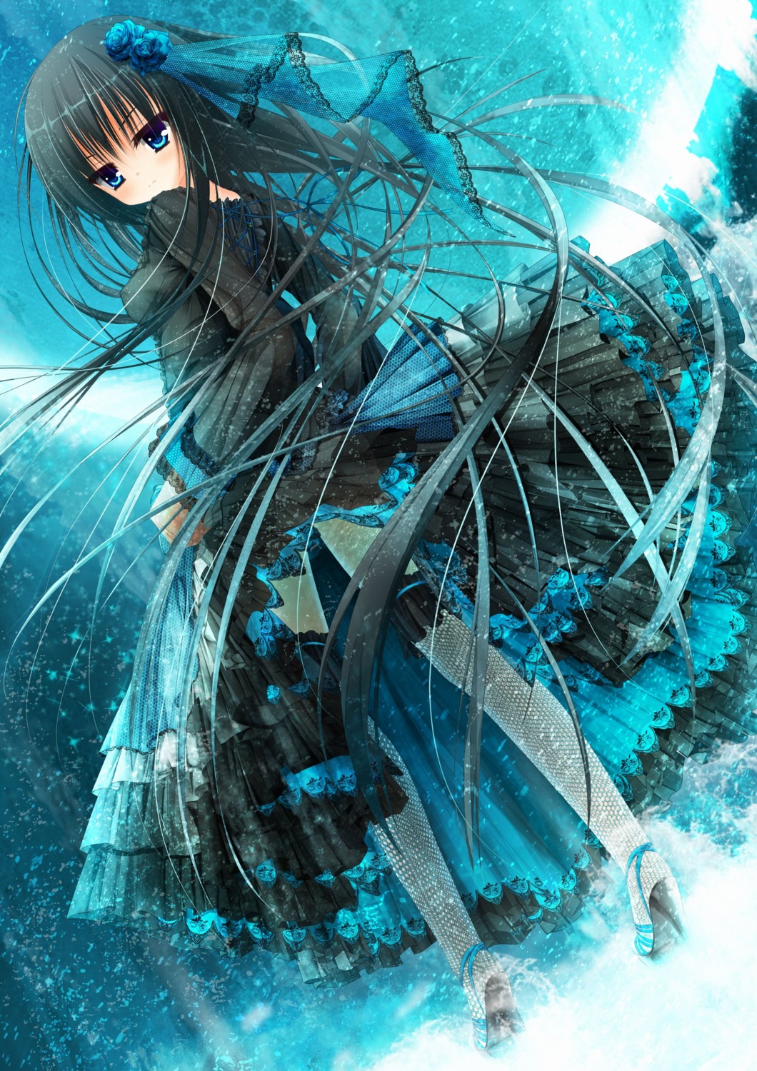 dress, fishnets, gothic_lolita, heels, lolita_fashion, see_through, skirt_lift, tanishi_0403