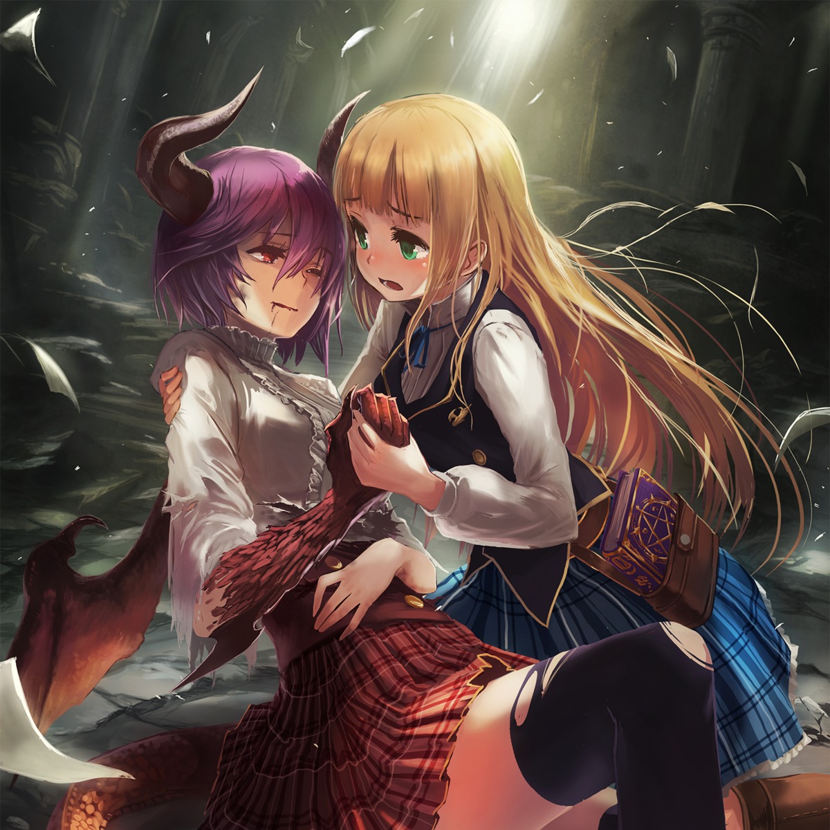 anne_(shingeki_no_bahamut), blood, cygames, grea, horns, manaria_friends, shingeki_no_bahamut, tail