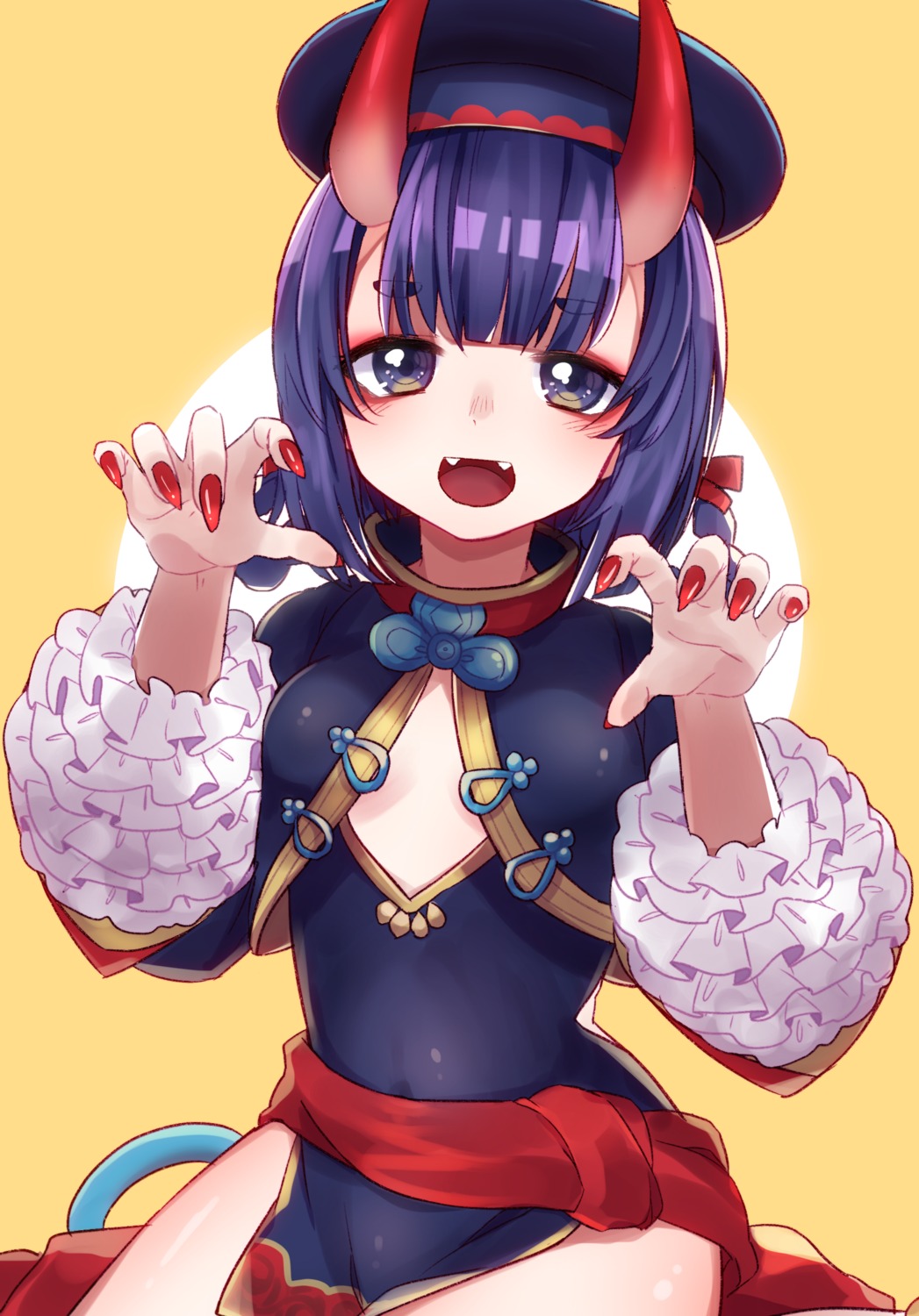 chinadress, cleavage, fate/grand_order, horns, no_bra, shuten_douji_(fate), soramame_pikuto
