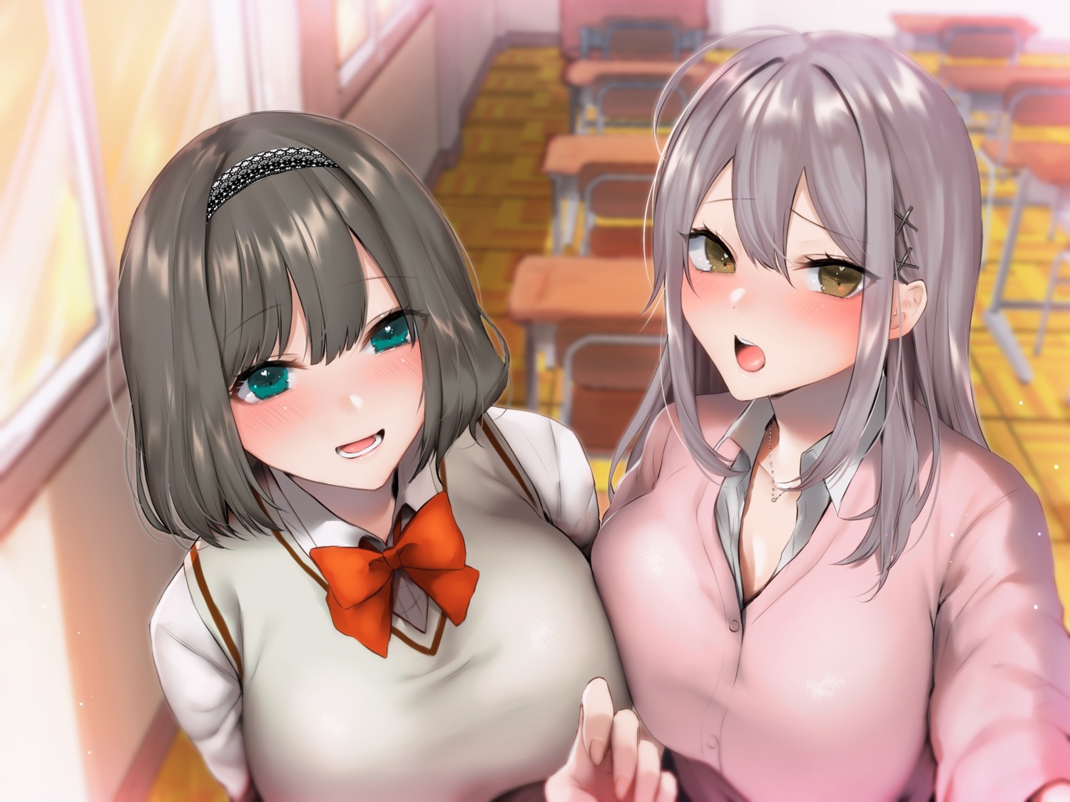 cleavage, sakiryo_kanna, seifuku, sweater