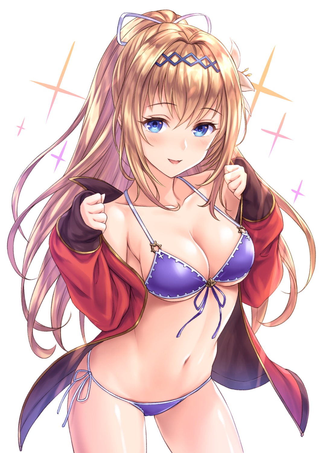 bikini, cleavage, granblue_fantasy, jeanne_d'arc, jeanne_d'arc_(granblue_fantasy), open_shirt, swimsuits, tomo_(tmtm_mf_mf)