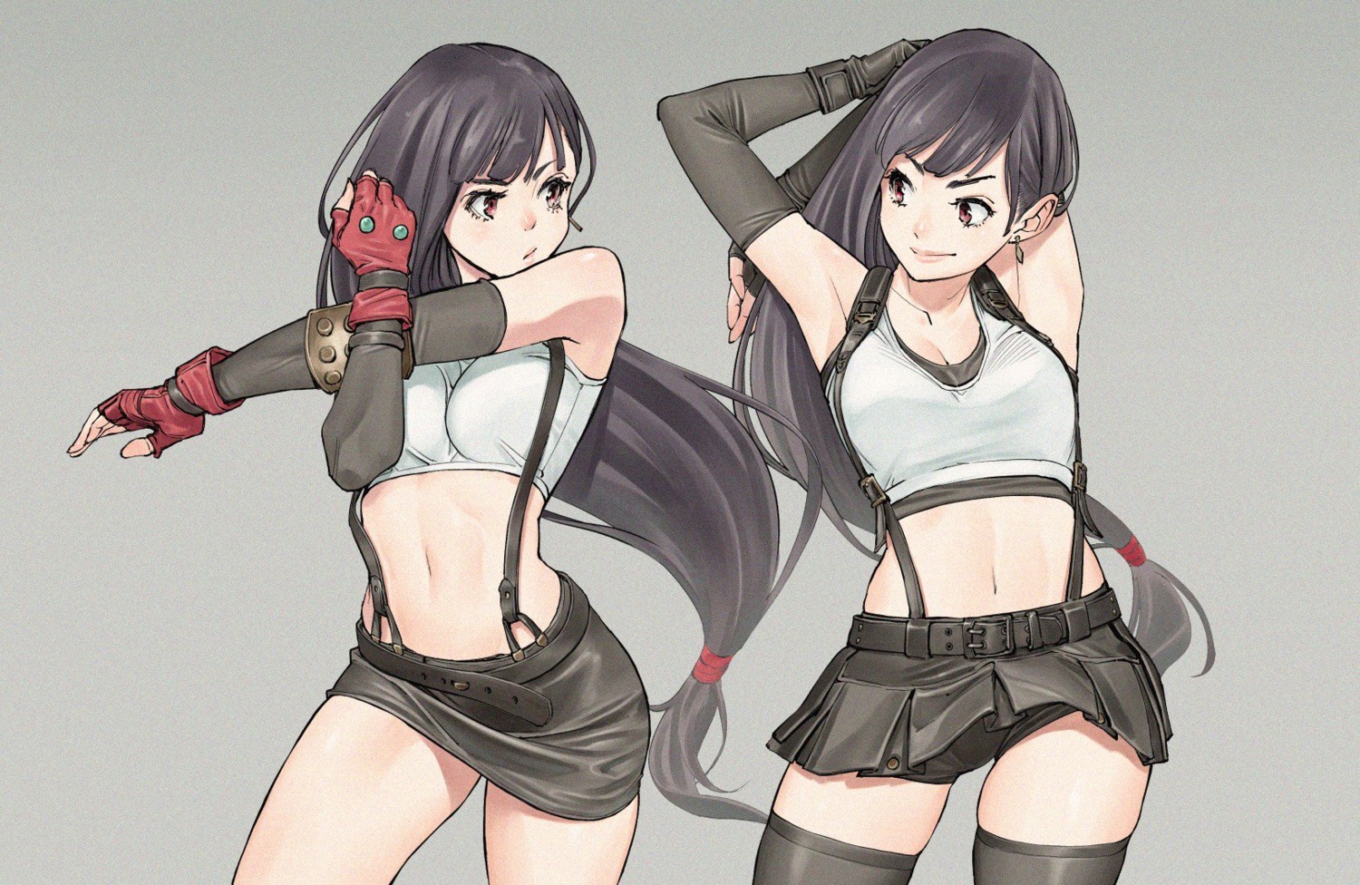 breast_hold, cleavage, final_fantasy, final_fantasy_vii, shinya_komi, thighhighs, tifa_lockhart