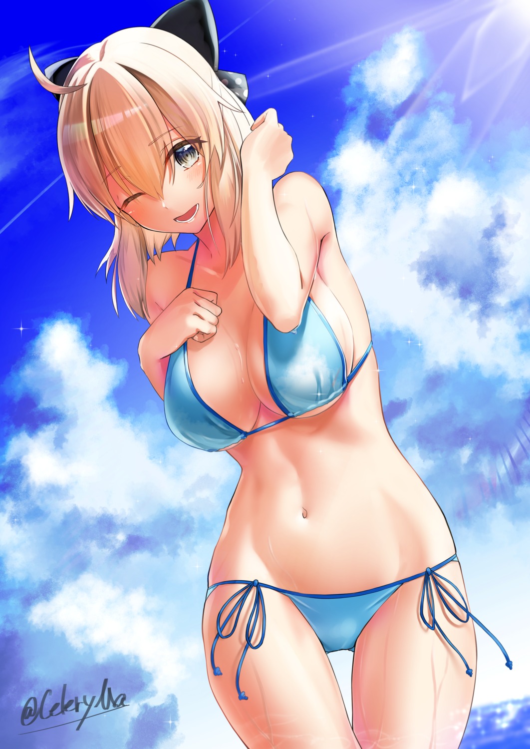 bikini, celeryma, fate/grand_order, okita_souji_(fate), swimsuits, wet