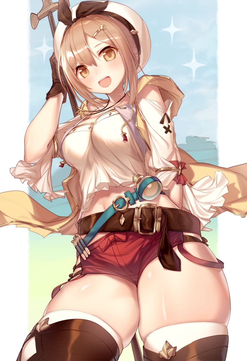 atelier, atelier_ryza, cleavage, doyou_tengoku_pikaraji, reisalin_stout, thighhighs, weapon