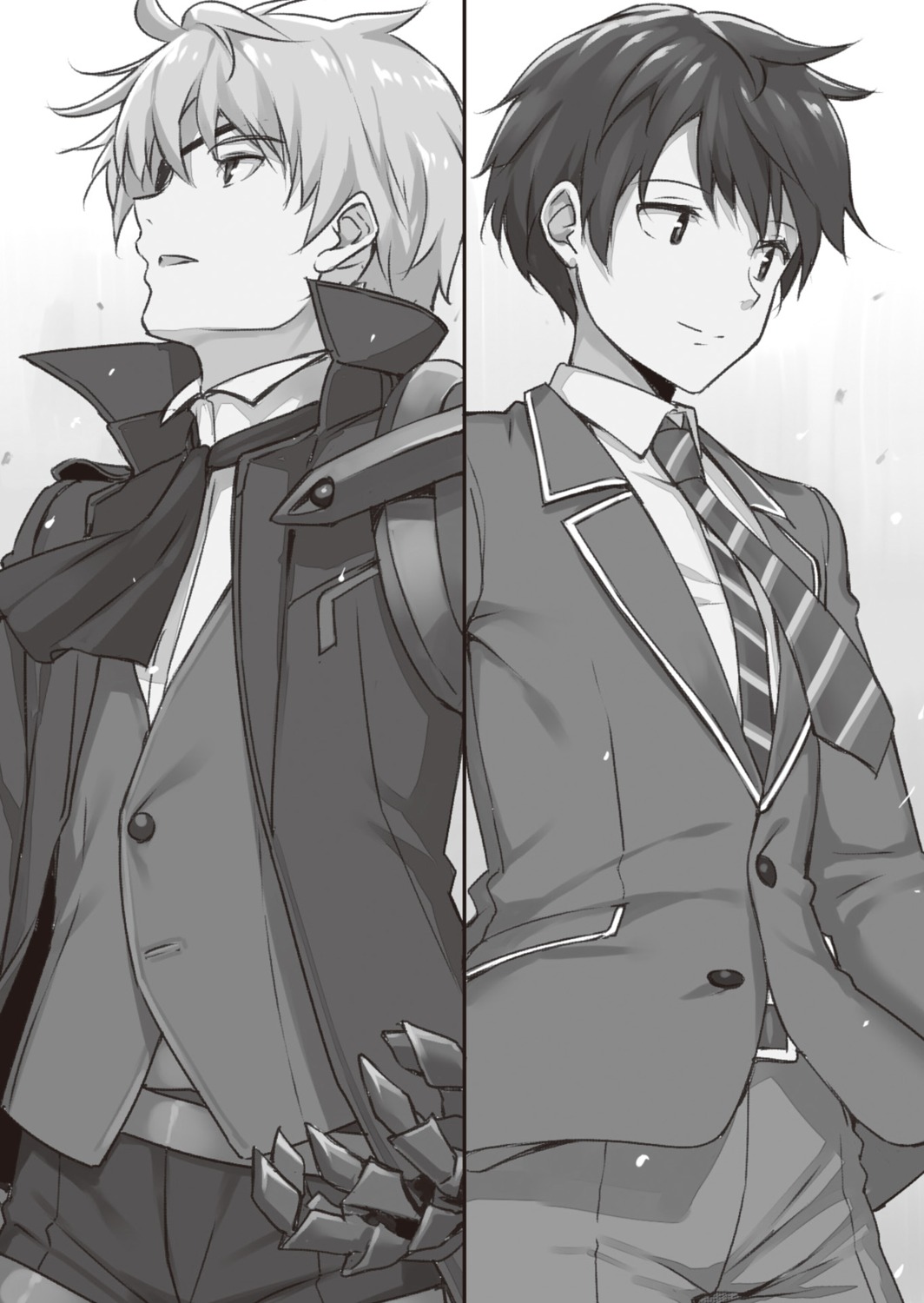 arifureta_shokugyou_de_sekai_saikyou, eyepatch, male, monochrome, nagumo_hajime, seifuku, takayaki