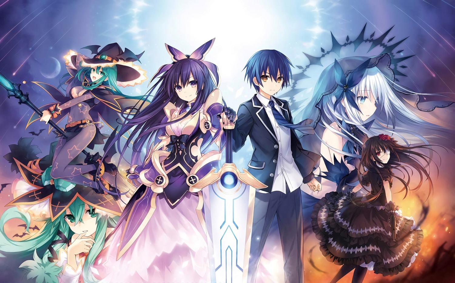 armor, bodysuit, date_a_live, dress, eyepatch, itsuka_shidou, kyouno_natsumi, sword