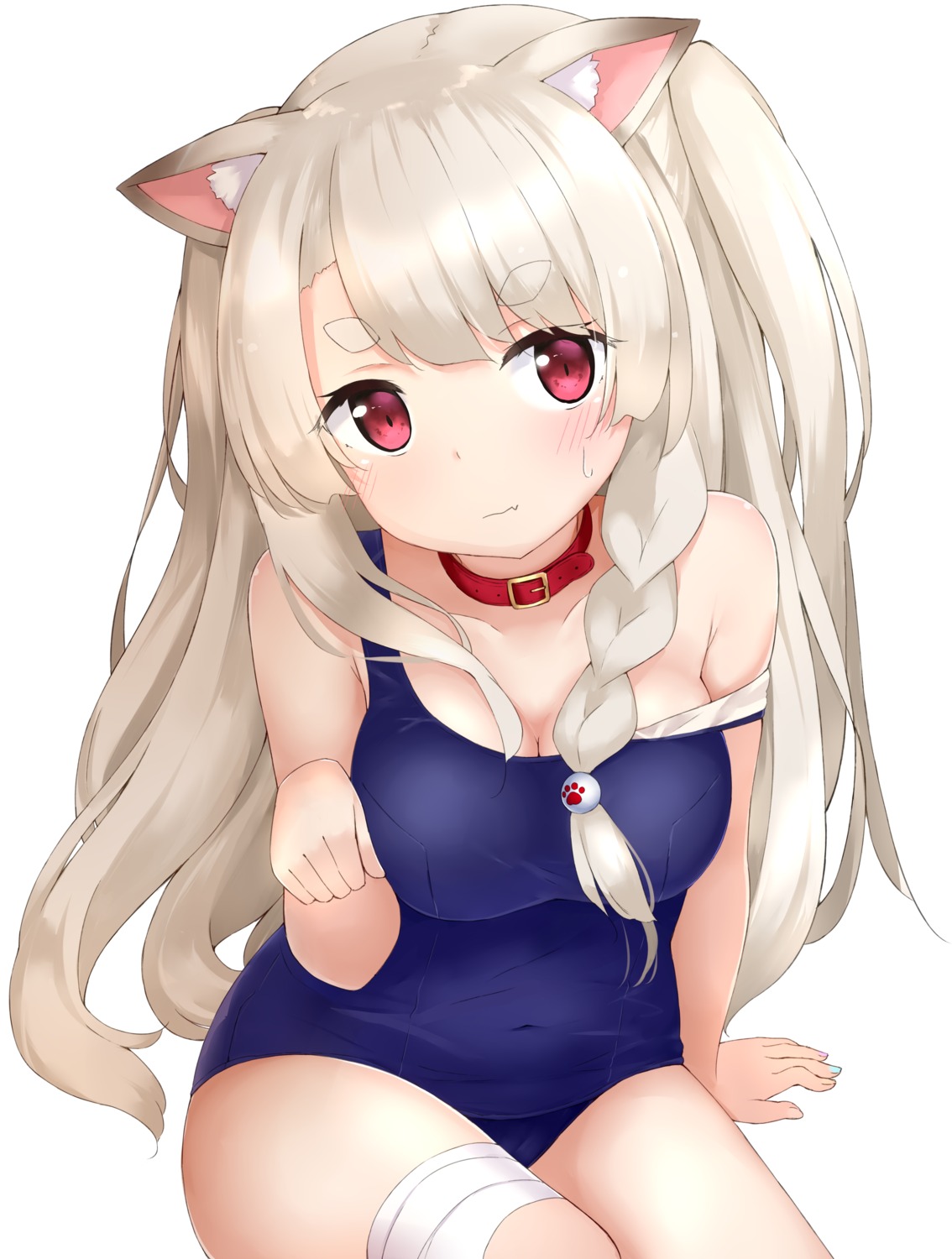 animal_ears, bandages, cleavage, kantai_collection, koto_hana_be, school_swimsuit, swimsuits, yuudachi_(kancolle)
