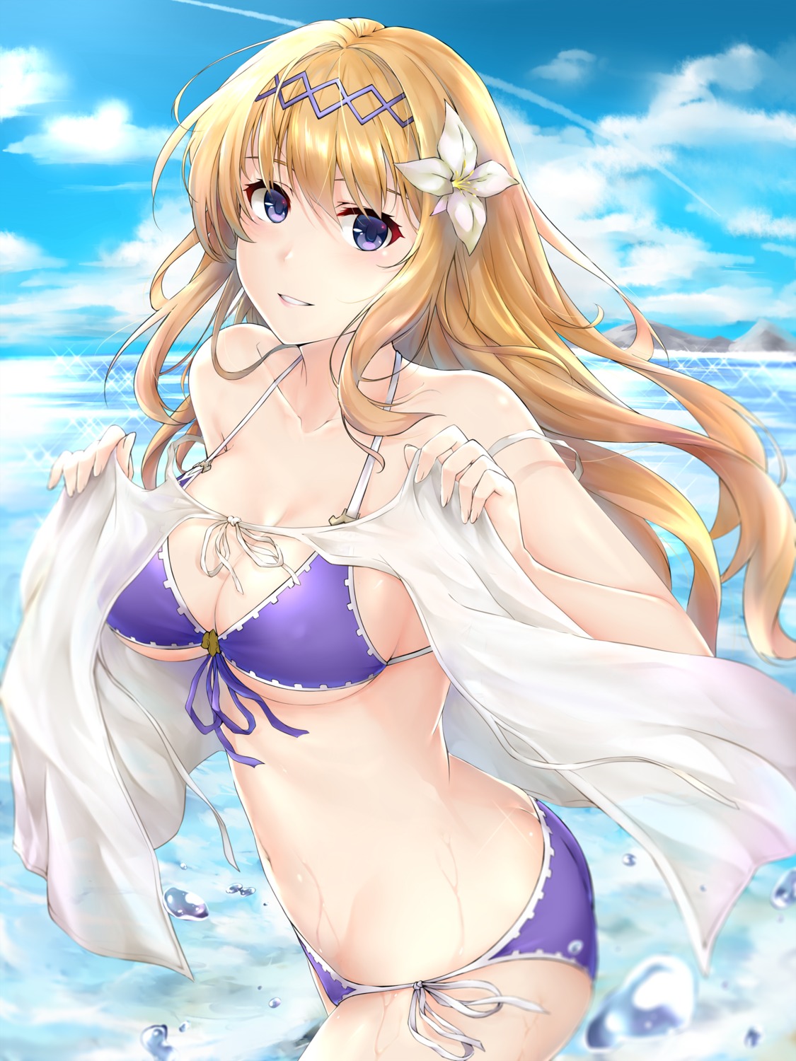 bikini, granblue_fantasy, jeanne_d'arc, jeanne_d'arc_(granblue_fantasy), open_shirt, rei_kun, see_through, swimsuits