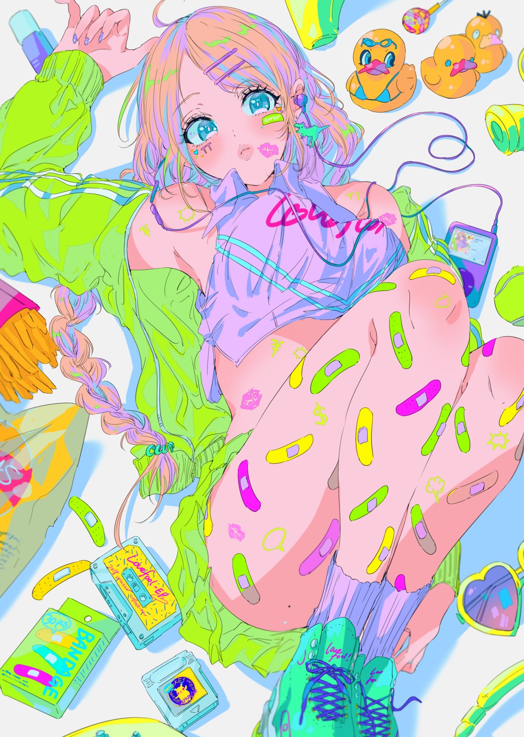 bandaid, najuco, skirt_lift, tattoo