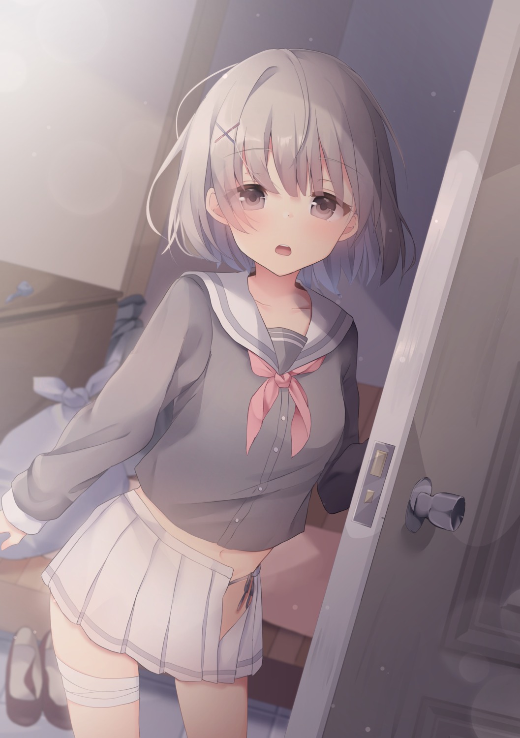 bandages, pantsu, seifuku, string_panties, tsuruse, wardrobe_malfunction
