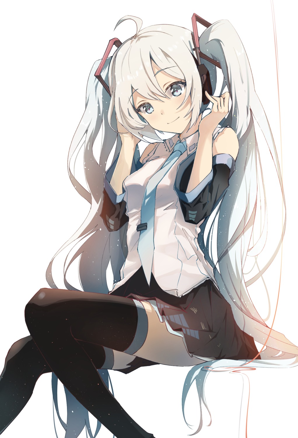 hatsune_miku, headphones, taka_(0taka), thighhighs, vocaloid
