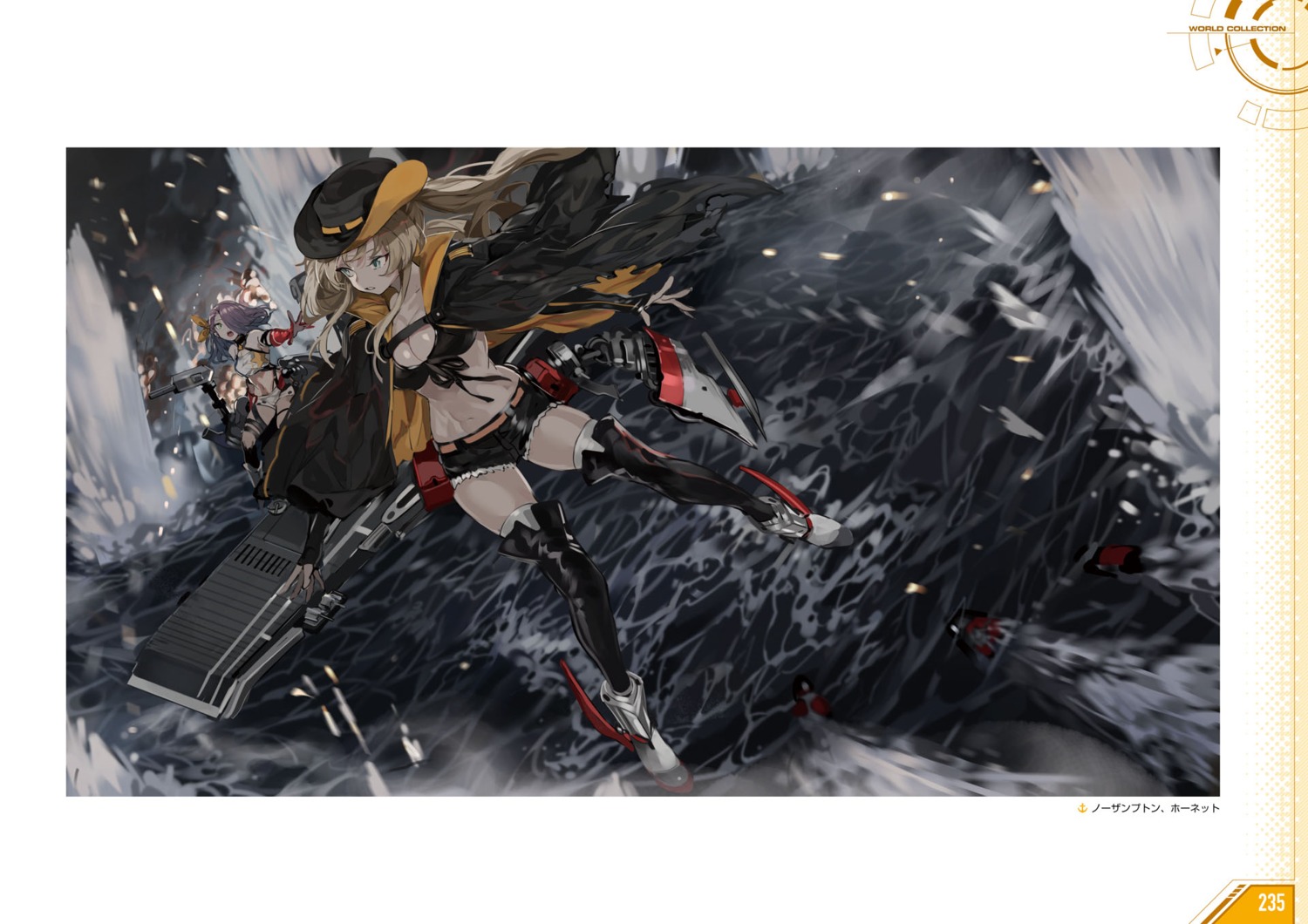 azur_lane, cleavage, gun, hornet_(azur_lane), northampton_(azur_lane), open_shirt, tagme, thighhighs