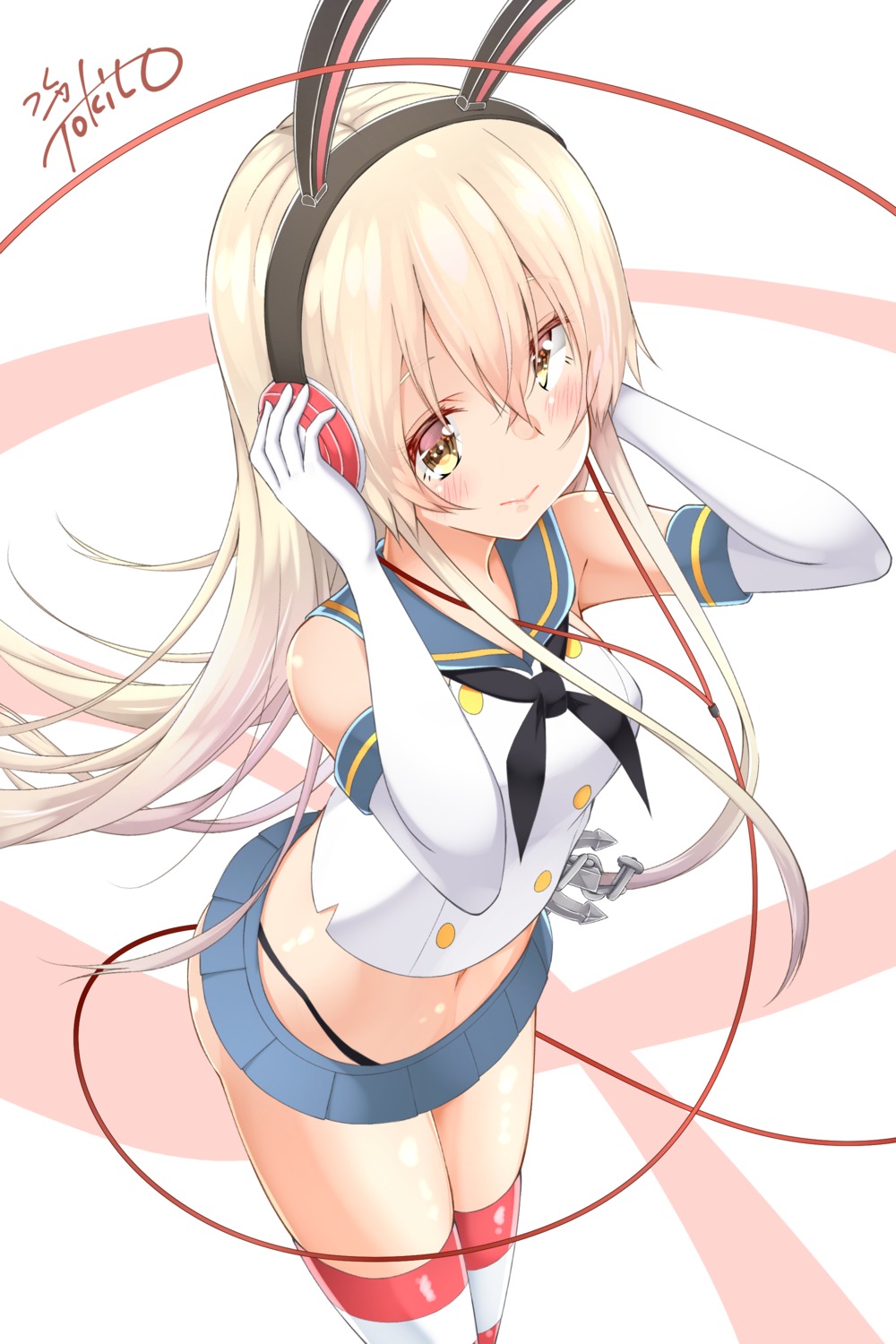 animal_ears, bunny_ears, headphones, kantai_collection, pantsu, shimakaze_(kancolle), thighhighs, tokito_yu