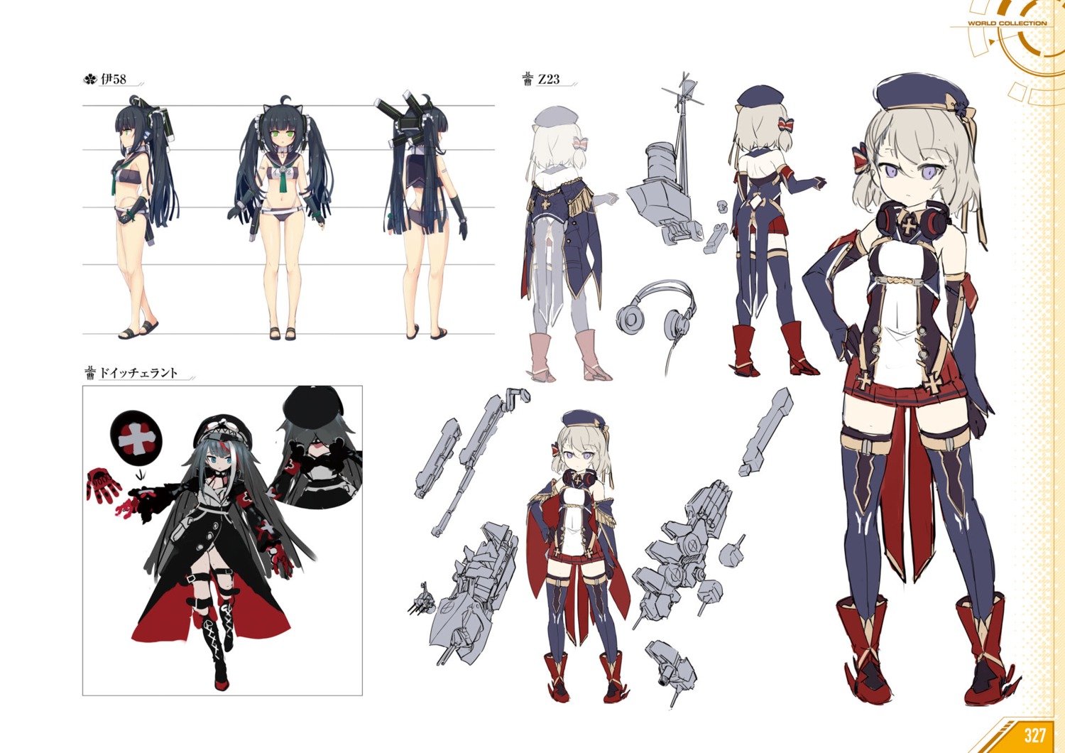 azur_lane, bikini, character_design, deutschland_(azur_lane), garter, gun, i-58_(azur_lane), swimsuits, tagme, thighhighs, z23_(azur_lane)