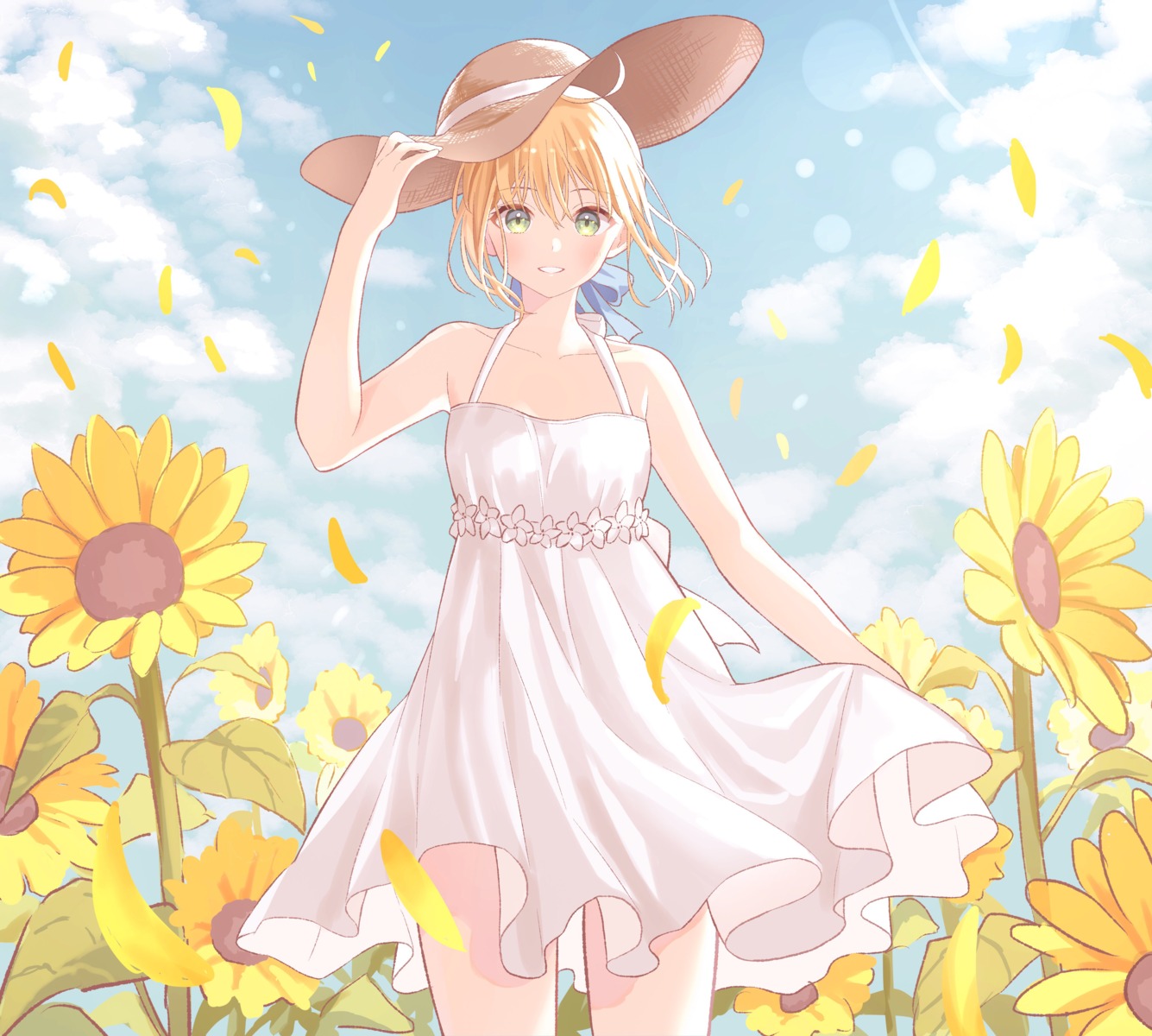 artoria_pendragon_(fate), dress, fate/stay_night, lq_saku, skirt_lift, summer_dress