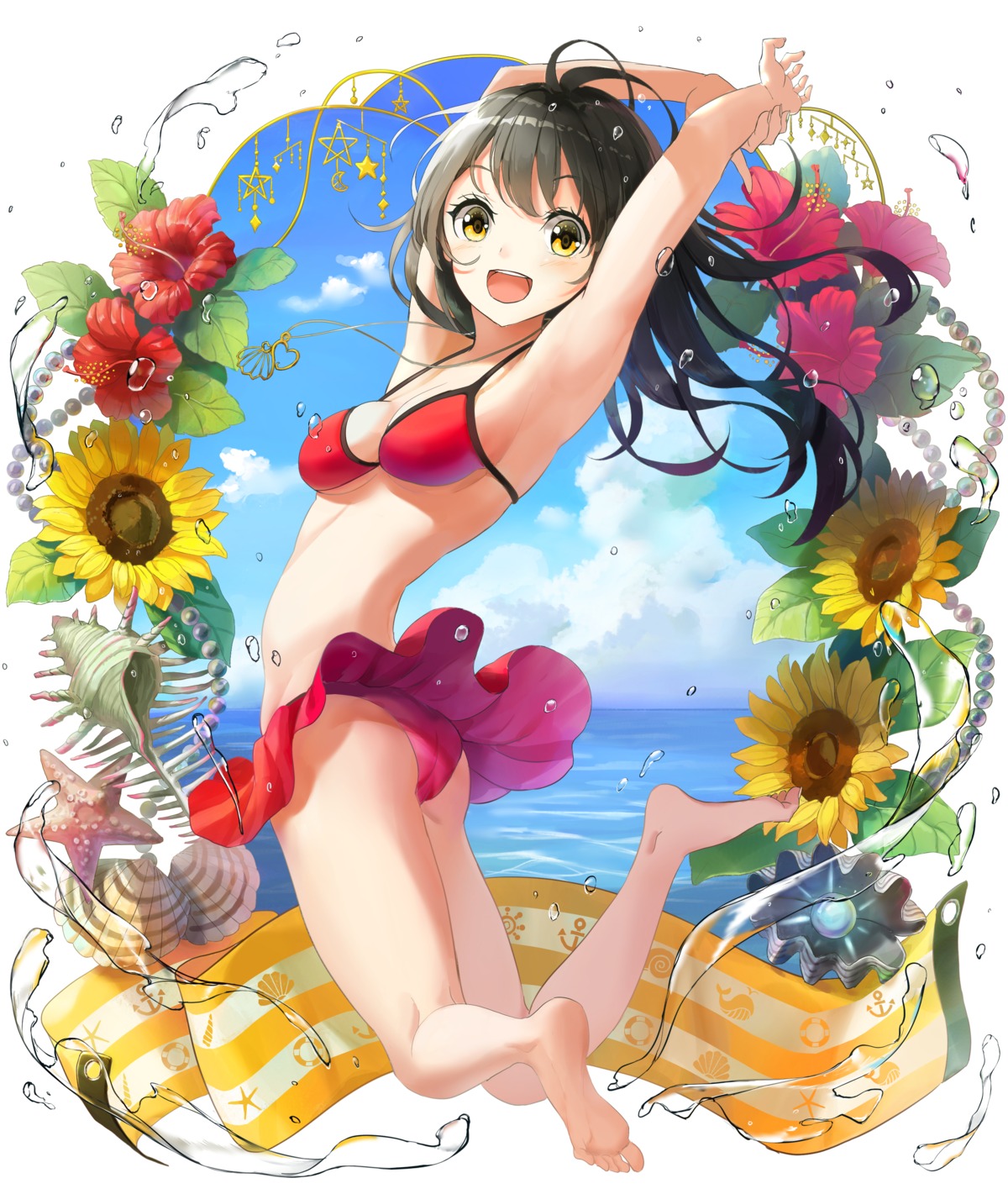 ass, bikini, cleavage, shi-ro, skirt_lift, swimsuits