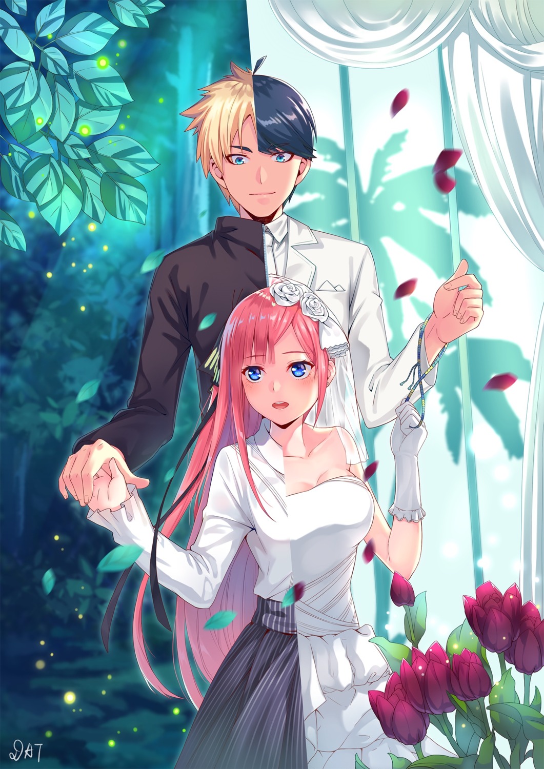 5-toubun_no_hanayome, cleavage, da-cart, dress, nakano_nino, uesugi_fuutarou, wedding_dress