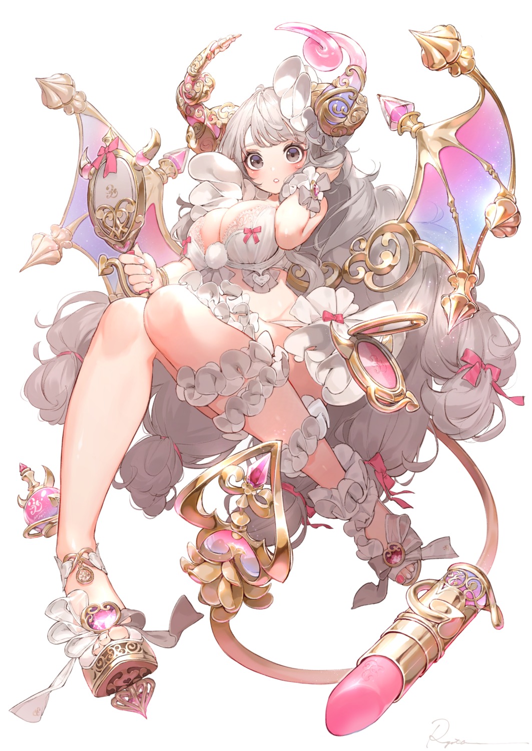 bra, garter, horns, pantsu, ryota_(ry_o_ta), wings