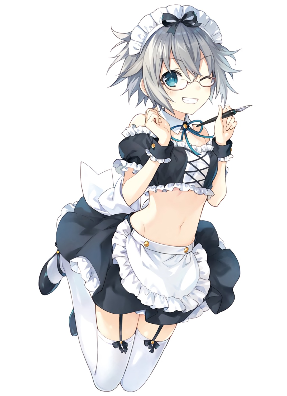 date_a_live, date_a_live_encore, heels, honjou_nia_(date_a_live), maid, megane, stockings, thighhighs
