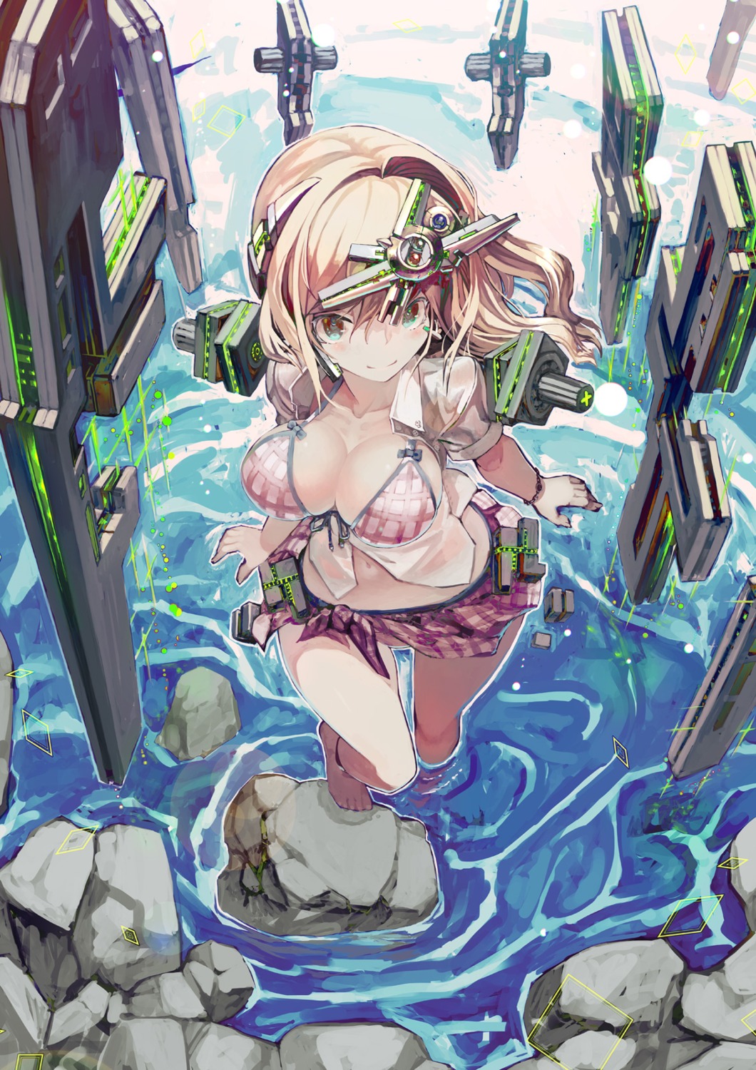 bikini, cleavage, open_shirt, swimsuits, tefec, wet
