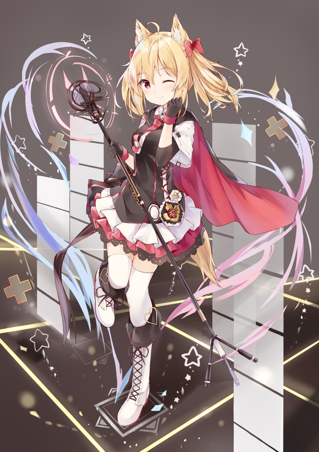 animal_ears, arknights, fuyuki030, heels, sora_(arknights), tail, thighhighs, weapon