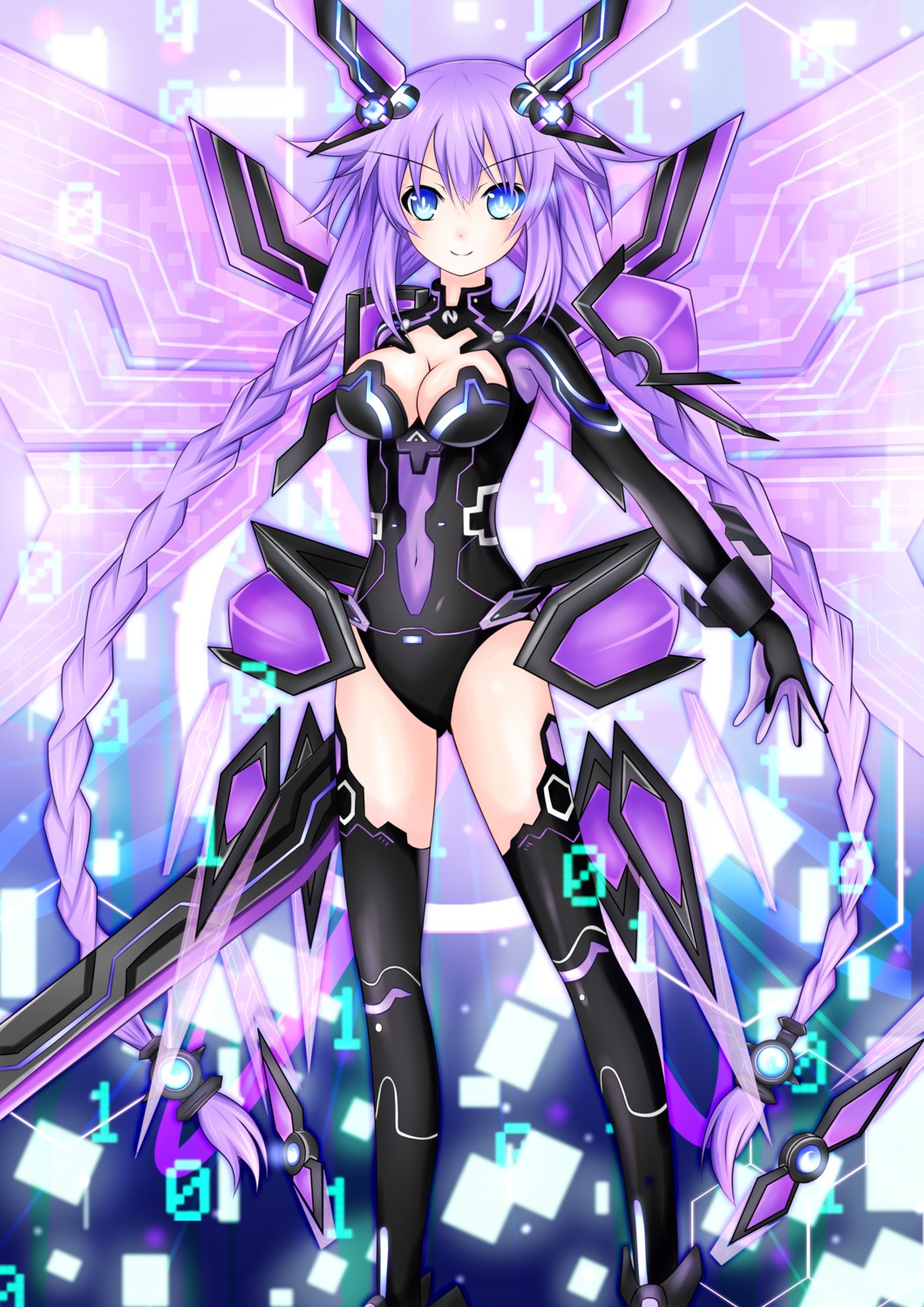 bodysuit, choujigen_game_neptune, cleavage, kishimen, purple_heart, sword, wings