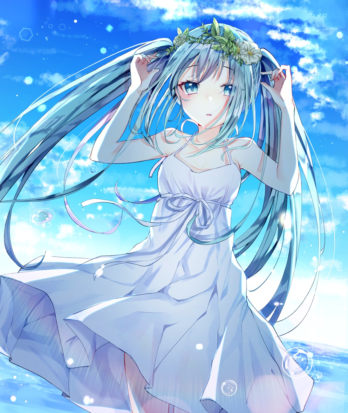 dress, hatsune_miku, seno_(senohime), skirt_lift, summer_dress, vocaloid
