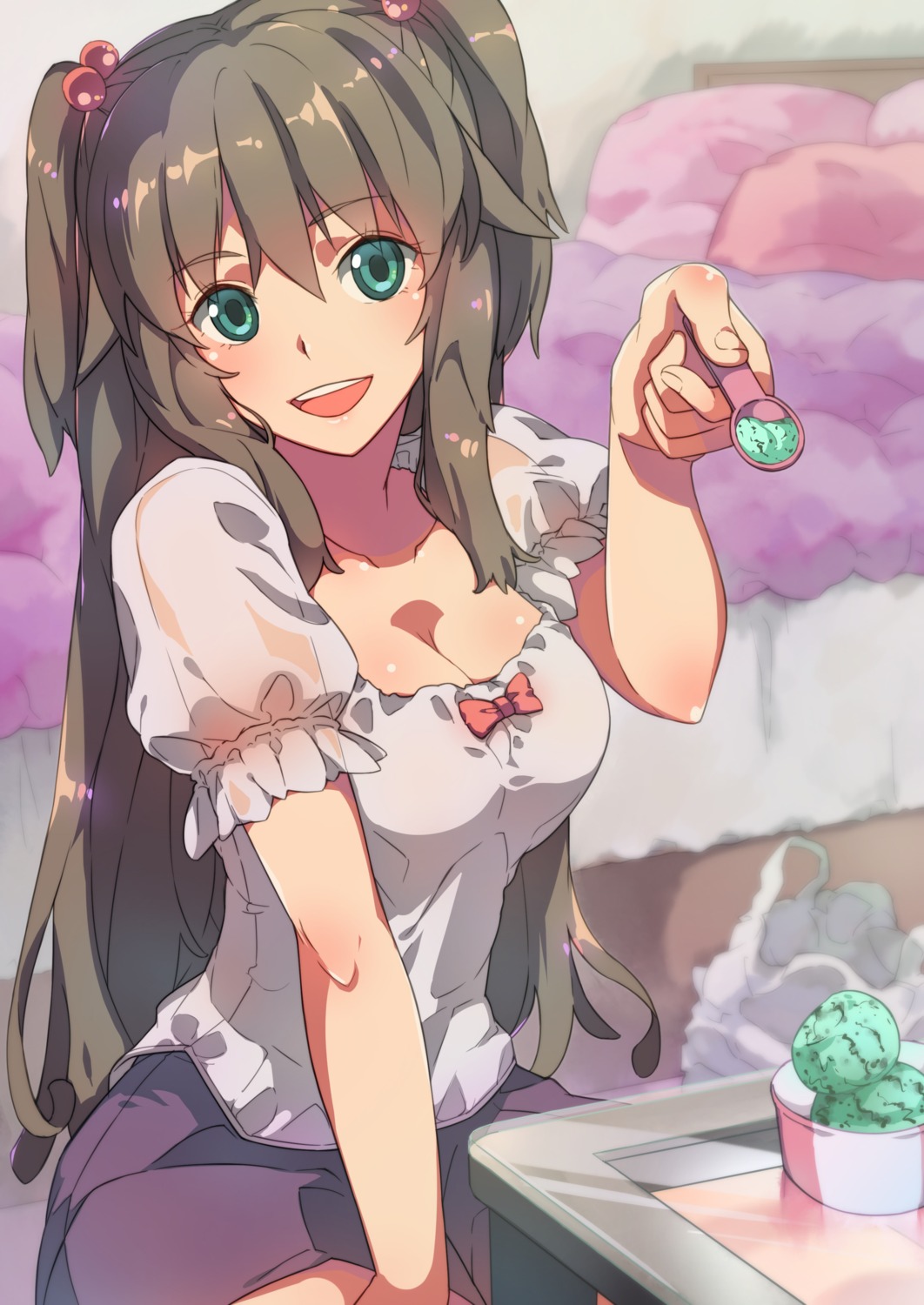 chiharu_(9654784), cleavage, no_bra, see_through