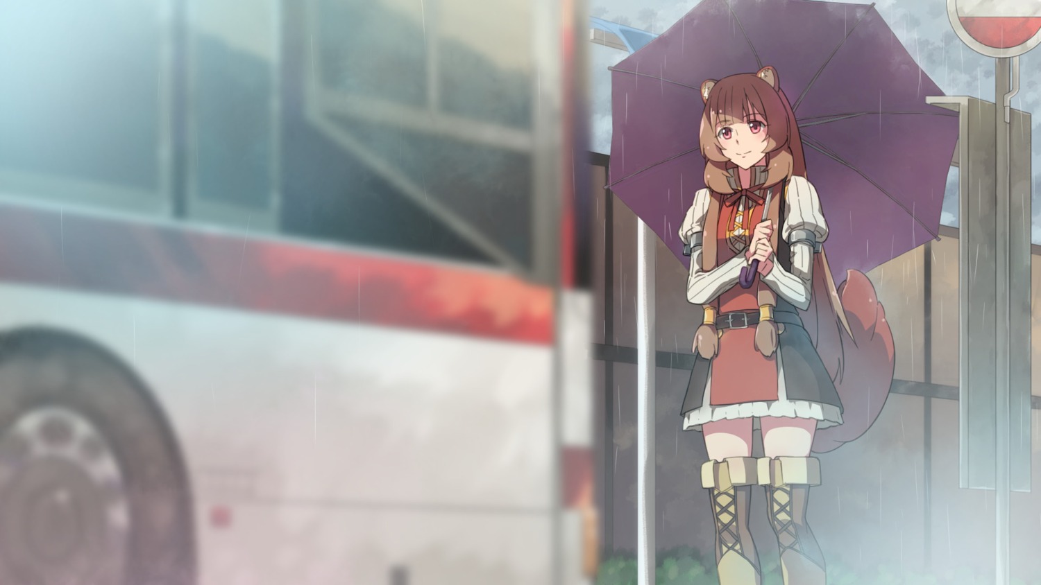 animal_ears, chiharu_(9654784), raphtalia, tail, tate_no_yuusha_no_nariagari, thighhighs, umbrella, wallpaper