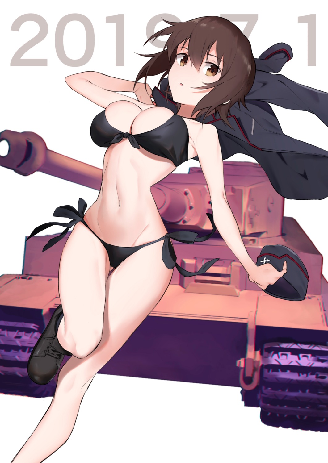 bikini, girls_und_panzer, muteki_soda, nishizumi_maho, swimsuits