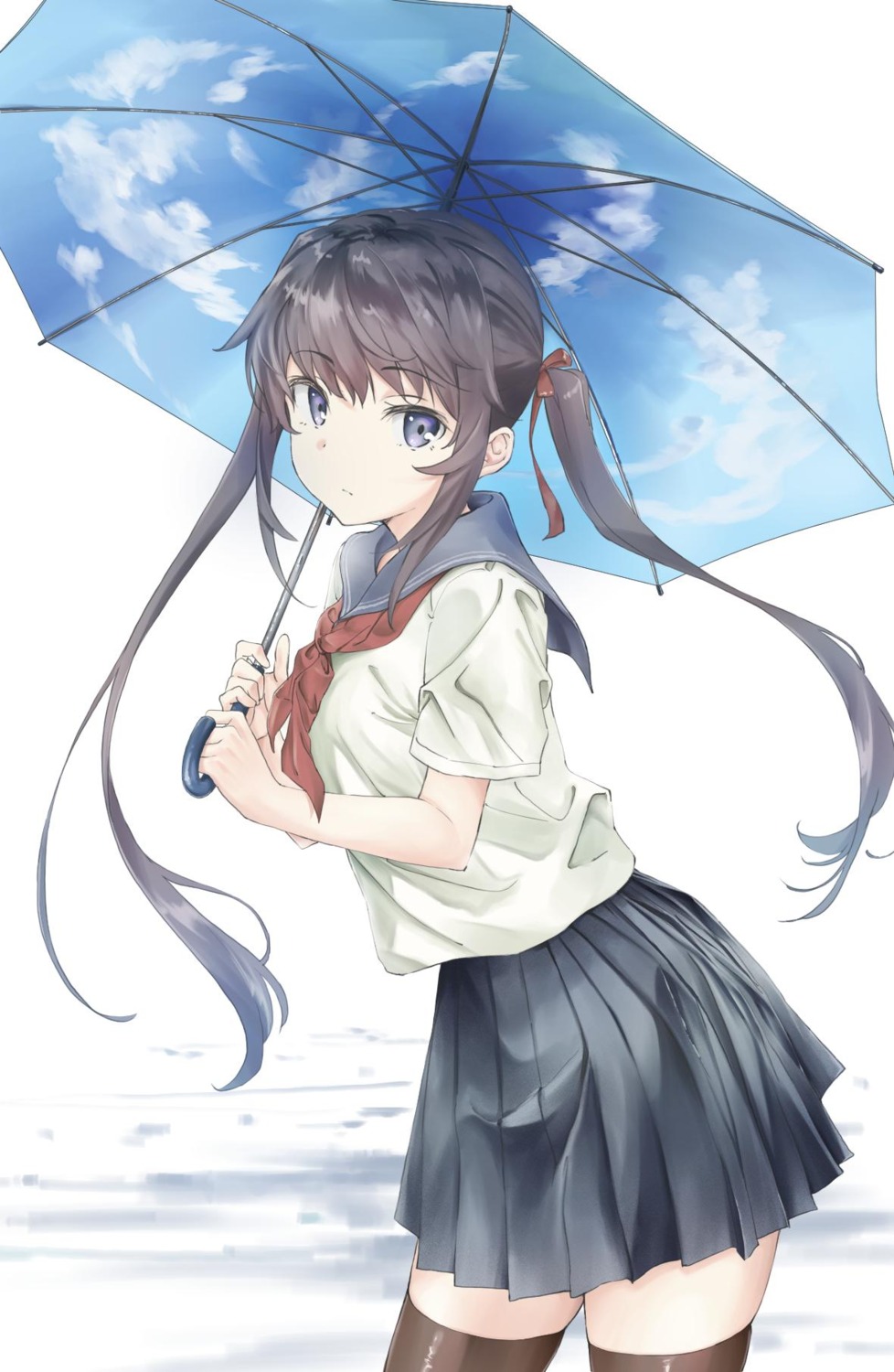 anno_masato, seifuku, thighhighs, umbrella