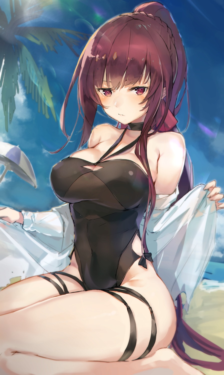 cleavage, cruel_gz, garter, girls_frontline, see_through, swimsuits, wa2000_(girls_frontline)